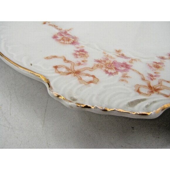 Hermann Ohme German Silesia Plate Floral Bow Pink Gold Gild Porcelain 40s Replac - Picture 4 of 10